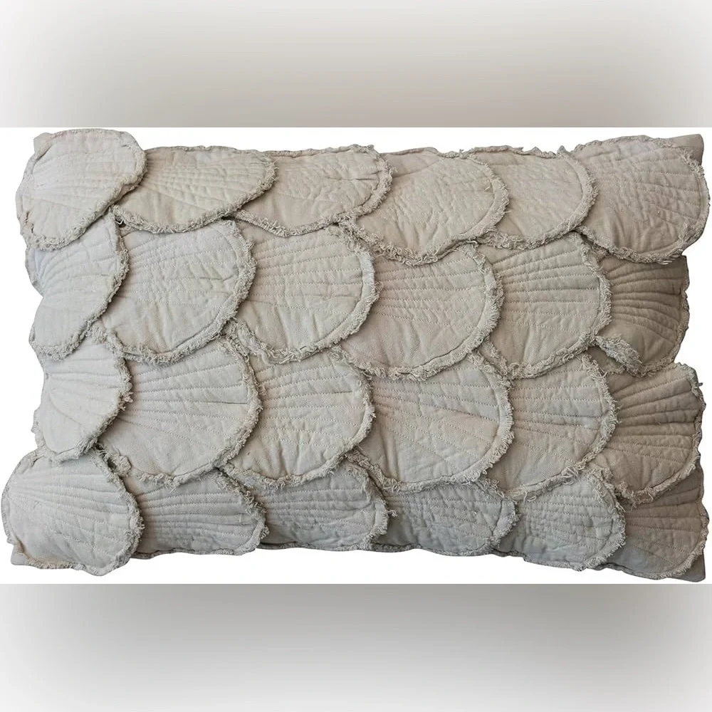 Creative Co-Op Cotton Lumbar Pillow With Appliqued Quilted Seashells, Sage
